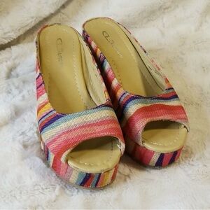 CL by Laundry Multicolor Striped Peep-Toe Platform Mules